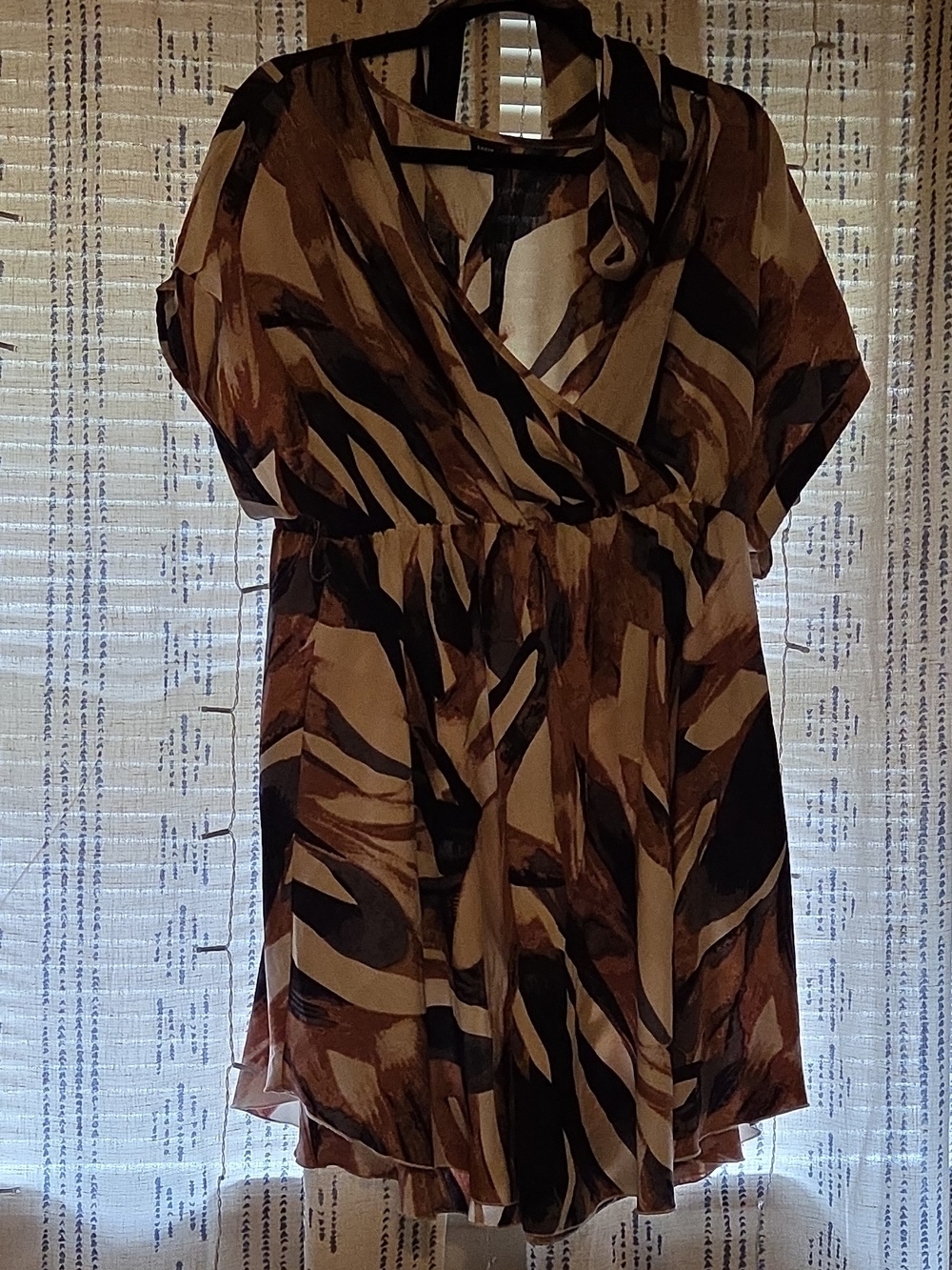 SHEIN Brown and Black Abstract Print Wrap Dress